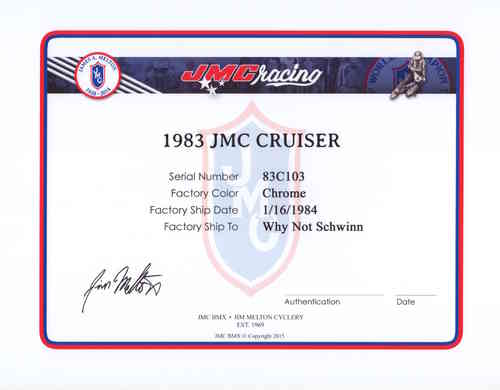 JMC® Certificate of Authentication
